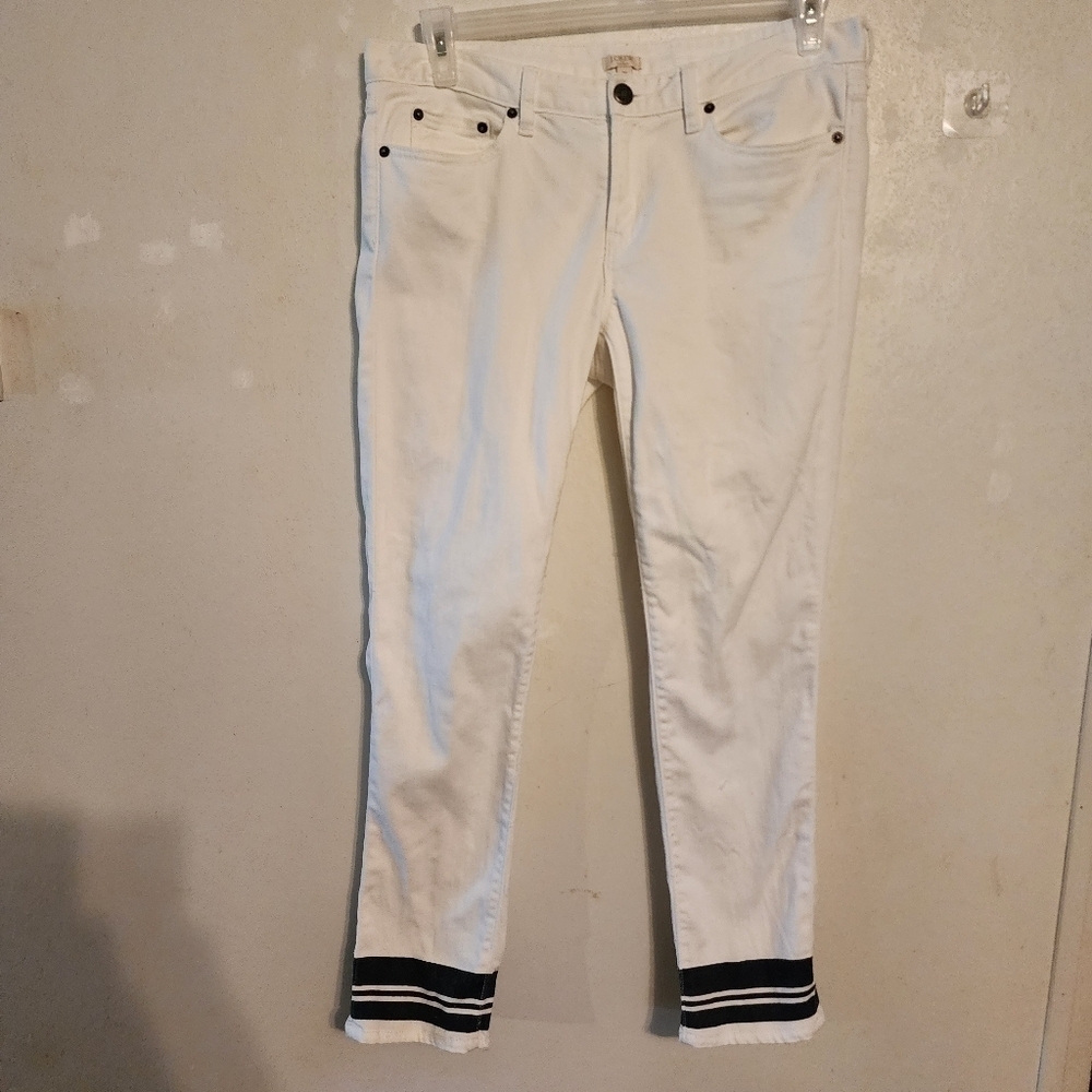 J.Crew White & Navy Striped Jeans Size 31 (spot) Inseam 27" see all pics